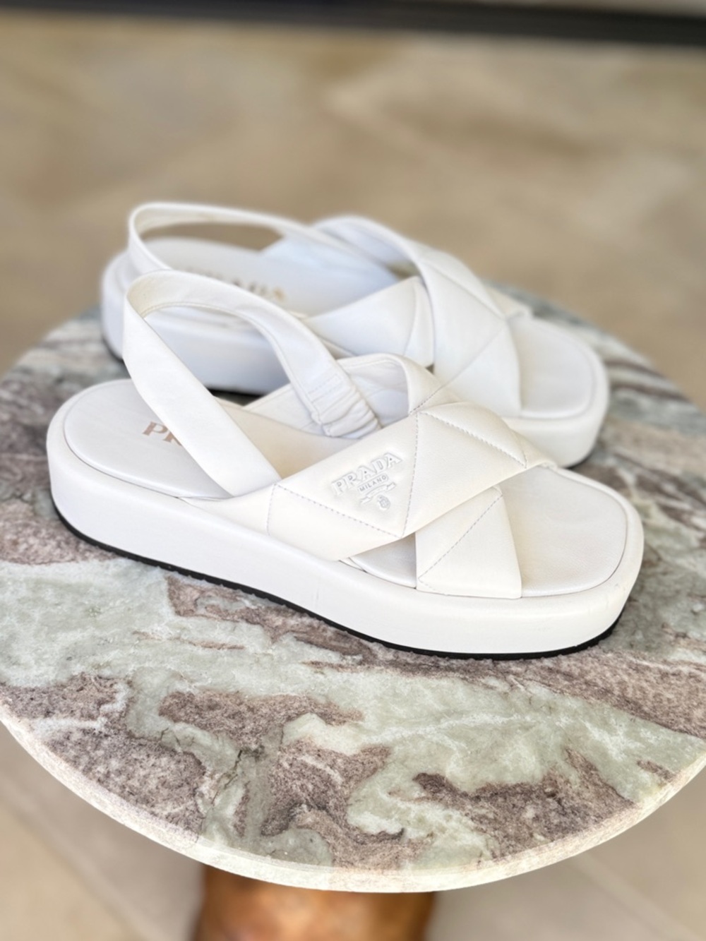 Prada White Quilted Slingback Sandals - Picture 8 of 11